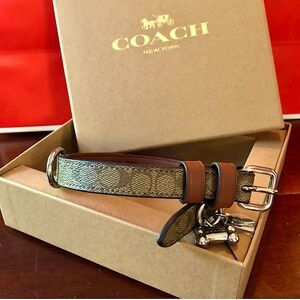 Coach Dog Collar S: Signature coated canvas , smooth leather & Silver charms